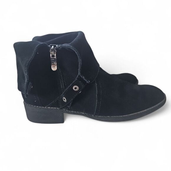 Ann Taylor LOFT 100% Leather Suede Ankle Luxe Boots Sz 8.5 Black Moto Utility - Picture 2 of 13